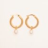 Gold Hoops with Classic Pearl Charm