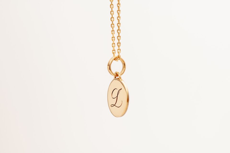 Calligraphy Initial Charm Large 14k gold