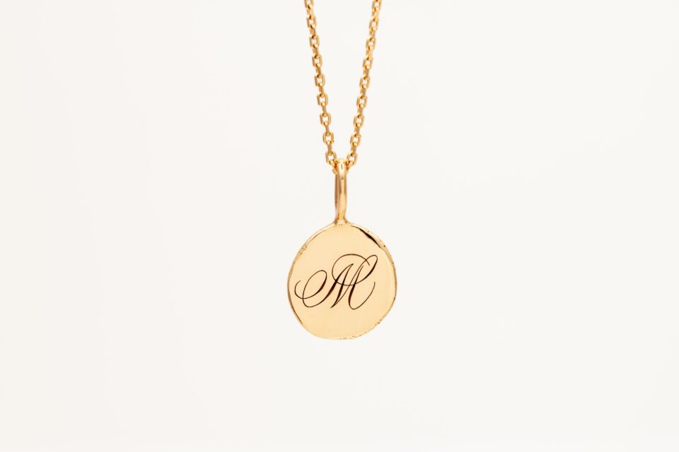 Calligraphy Initial Charm Organic 14k gold