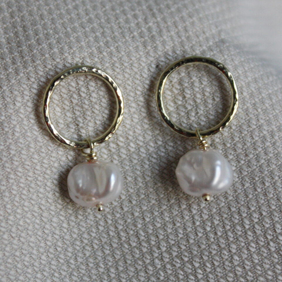 Custom Cosmos Pearl Earrings with old gold