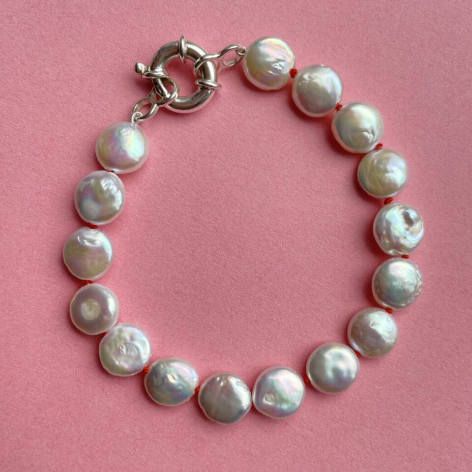Silver Pearl Disc Bracelet