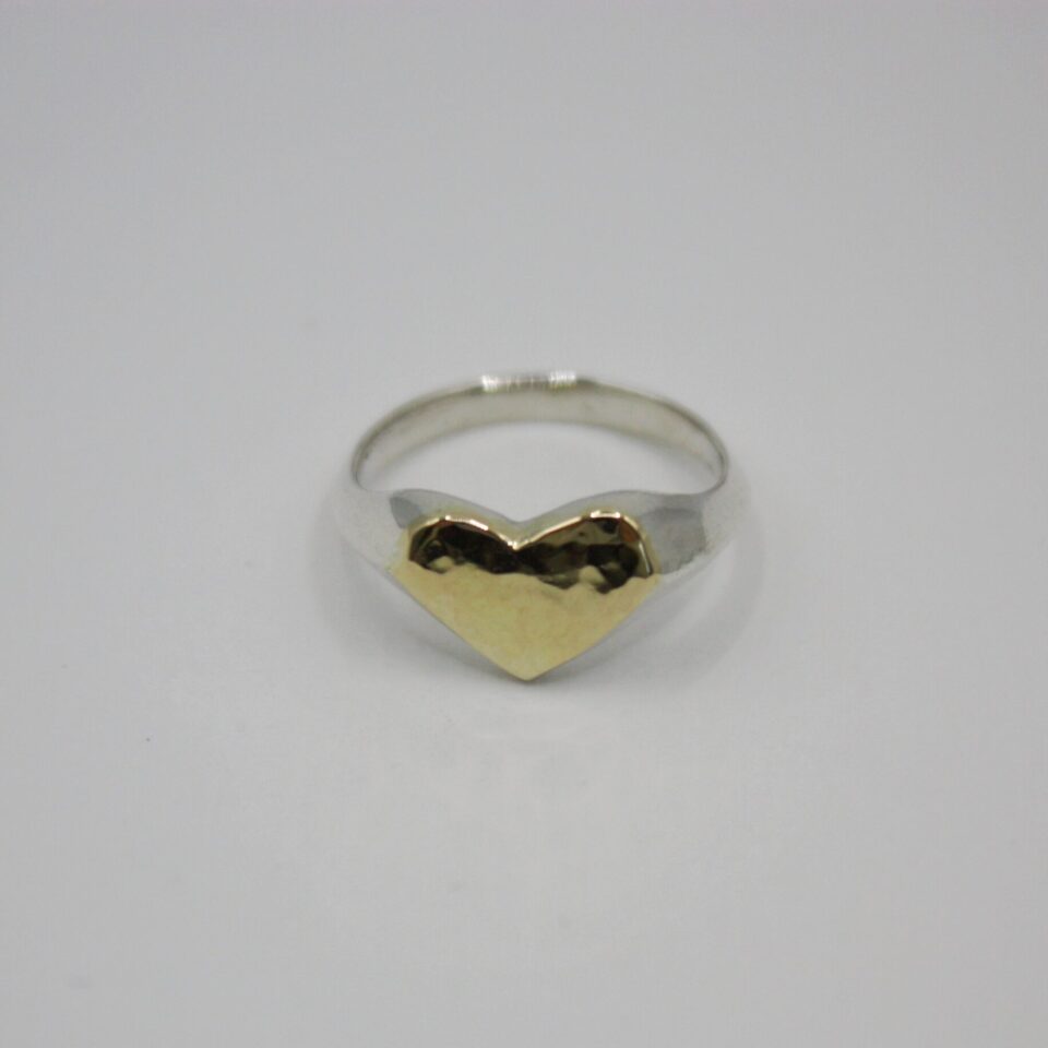 Silver Heart Signet Ring with 18K gold