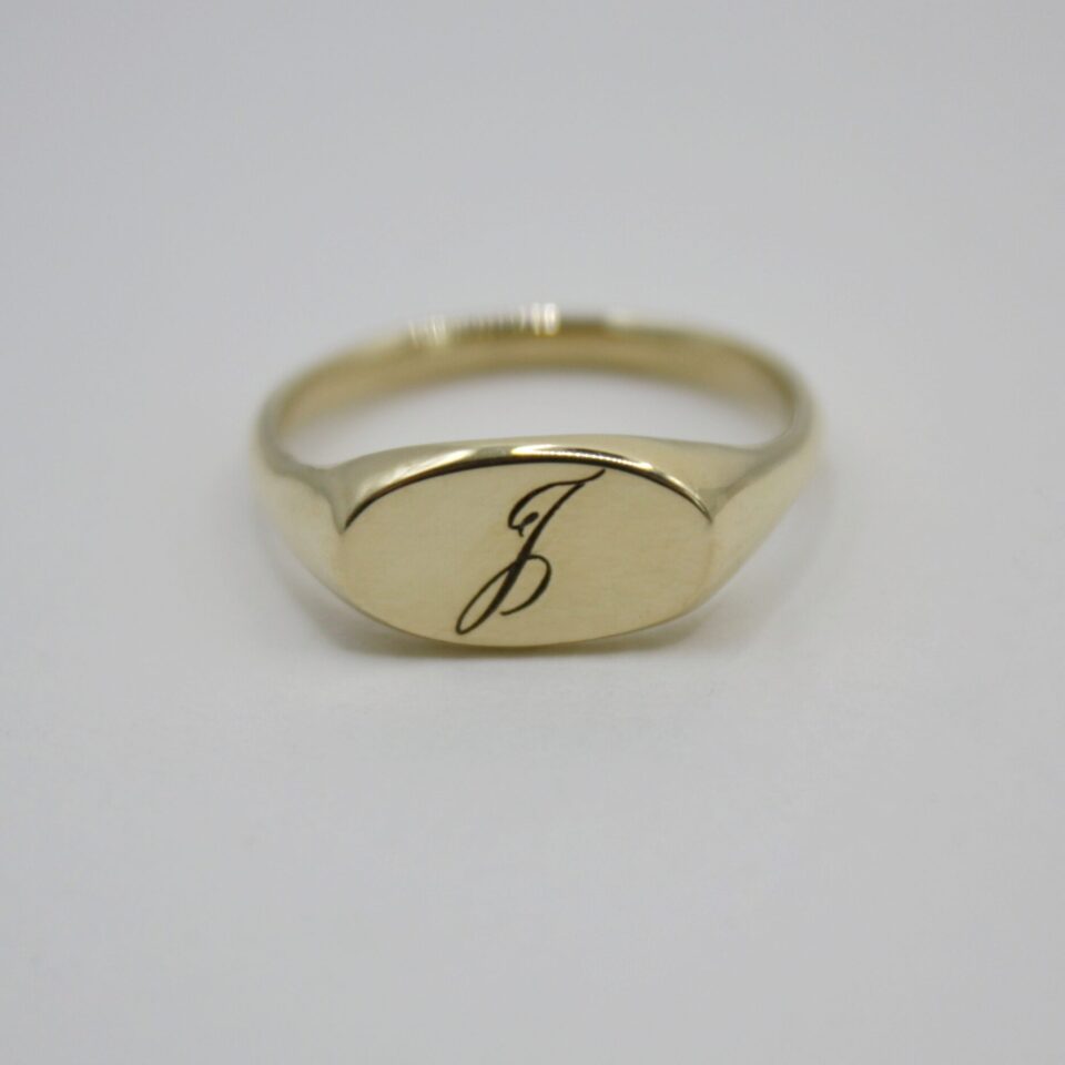 Handmade initial signet ring 14k gold