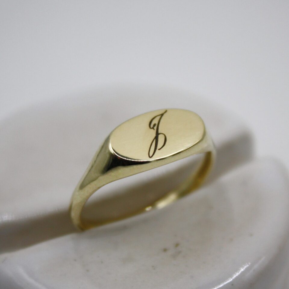 Handmade initial signet ring 14k gold